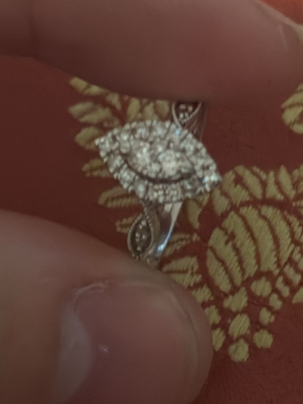 Silver Marquise Halo Diamond Cluster Ring - White - Picture 2 of 4